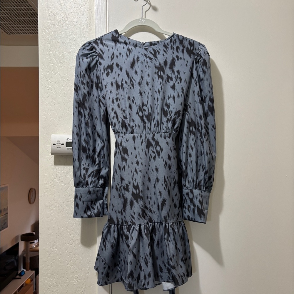 Grey blue animal print Ruffled Tiered Sheath Dress